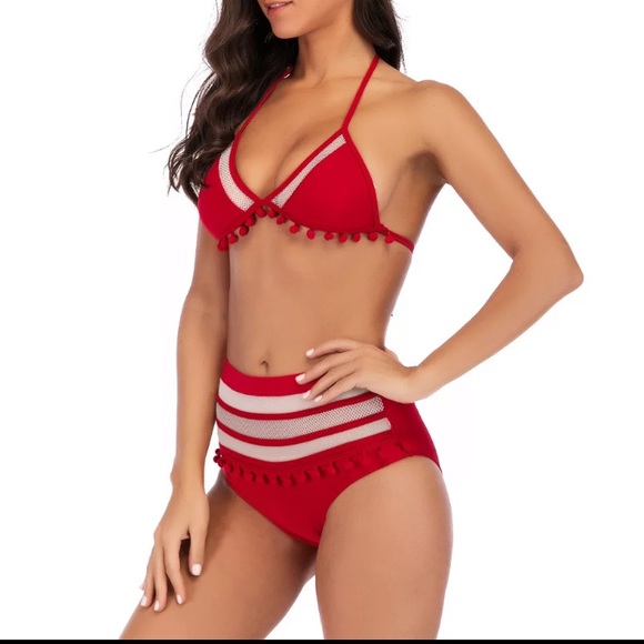 Modern Active Scarlet Mesh Halter Swimwear